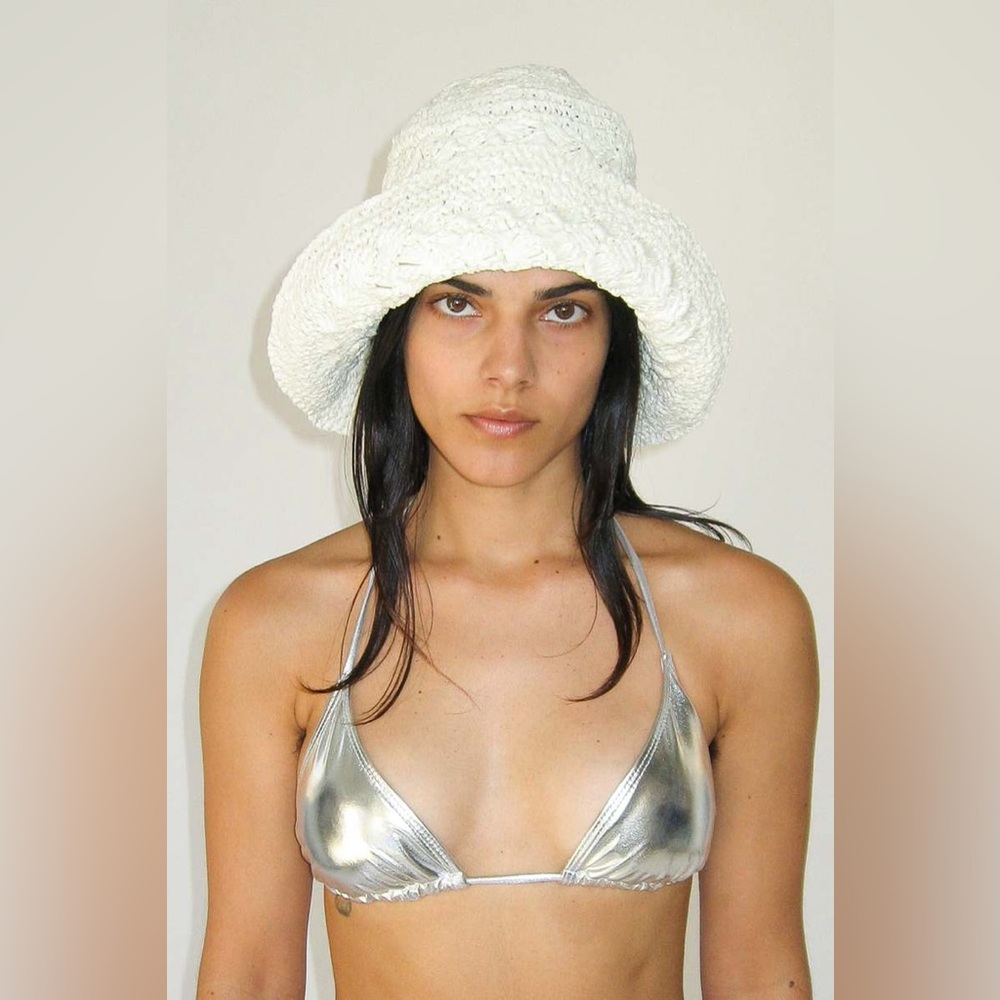 Clyde Lace Bell Wide Brim Sun Crochet Hat Handmade Toyo Straw Beach Hat Vacation